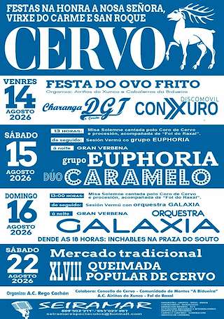 Fechas, información, programa, cartel, imágenes, mapa y ubicación de Festas Patronais - Nosa Señora e San Roque (2026) en Cervo