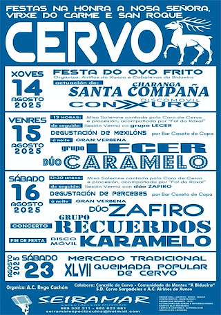 Fechas, información, programa, cartel, imágenes, mapa y ubicación de Festas Patronais - Nosa Señora e San Roque  en  Cervo