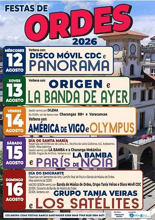 Fechas, información, programa, cartel, imágenes, mapa y ubicación de Festas Patronais (2026) en Ordes