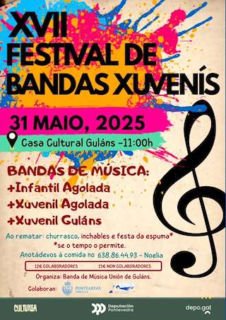 Fechas, información, programa, cartel, imágenes, mapa y ubicación de XVII Festival Bandas Xuvenís de Guláns  en  Ponteareas