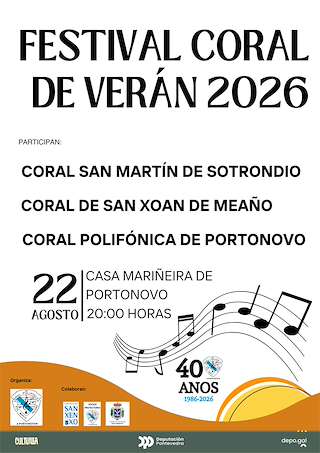 Fechas, información, programa, cartel, imágenes, mapa y ubicación de Festival Coral de Verán de Portonovo (2026)  en  Sanxenxo