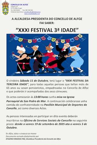 Fechas, información, programa, cartel, imágenes, mapa y ubicación de XXXI Festival da 3ª Idade (2025)  en  Alfoz