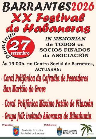 Fechas, información, programa, cartel, imágenes, mapa y ubicación de XX Festival de Habaneras de Barrantes (2026) en Ribadumia