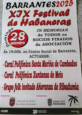 Fechas, información, programa, cartel, imágenes, mapa y ubicación de XIX Festival de Habaneras de Barrantes (2025)  en  Ribadumia