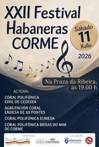 Fechas, información, programa, cartel, imágenes, mapa y ubicación de XXII Festival de Habaneras de Corme (2026)  en  Ponteceso