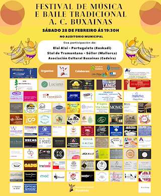 Fechas, información, programa, cartel, imágenes, mapa y ubicación de Festival de Música e Baile Tradicional A.C. Buxainas (2026)  en  Cedeira