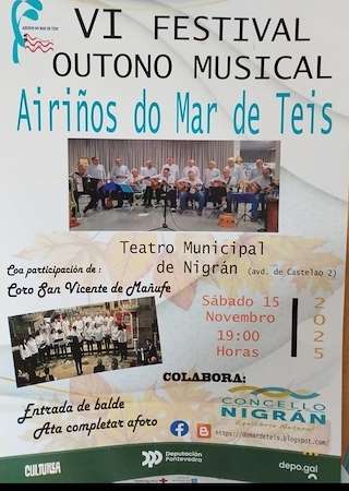 Fechas, información, programa, cartel, imágenes, mapa y ubicación de VI Festival de Outono Airiños do Mar de Teis (2025)  en  Nigrán