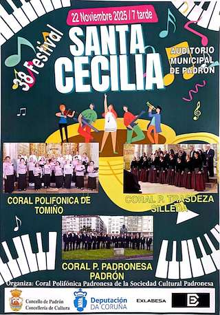 Fechas, información, programa, cartel, imágenes, mapa y ubicación de XXXVIII Festival de Santa Cecilia (2025)  en  Padrón