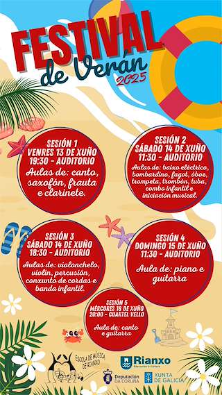 Fechas, información, programa, cartel, imágenes, mapa y ubicación de Festival de Verán  en  Rianxo