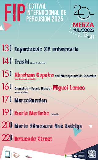 Fechas, información, programa, cartel, imágenes, mapa y ubicación de XX Festival Internacional de Percusión de Merza  en  Vila de Cruces