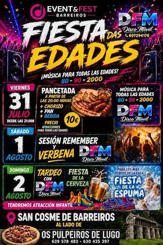 Fechas, información, programa, cartel, imágenes, mapa y ubicación de Fiesta das Edades (2026)  en  Barreiros