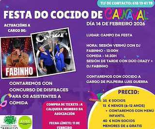 Fechas, información, programa, cartel, imágenes, mapa y ubicación de Fiesta de Cocido de Carnaval de Entrecruces (2026) en Carballo