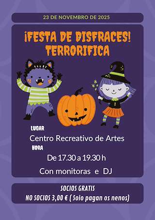 Fechas, información, programa, cartel, imágenes, mapa y ubicación de Fiesta de Disfraces Terrorífica de Artes (2025)  en  Ribeira
