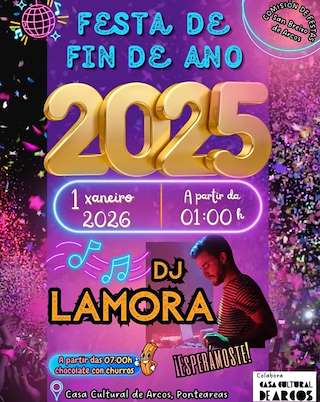 Fechas, información, programa, cartel, imágenes, mapa y ubicación de Fiesta de Fin de Año de Arcos (2025)  en  Ponteareas