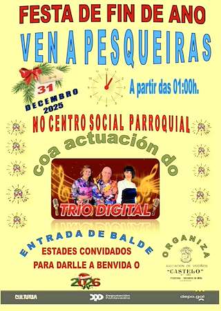 Fechas, información, programa, cartel, imágenes, mapa y ubicación de Fiesta de Fin de Año de Pesqueiras (2025)  en  Salvaterra do Miño