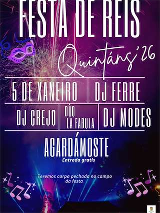 Fechas, información, programa, cartel, imágenes, mapa y ubicación de Fiesta de Reyes de Quintáns (2026)  en  Muxía
