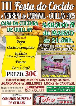 Fechas, información, programa, cartel, imágenes, mapa y ubicación de III Fiesta del Cocido de Guillán y Verbena de Carnaval  en  Vilagarcía de Arousa