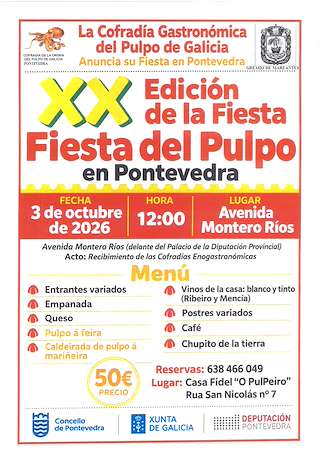Fechas, información, programa, cartel, imágenes, mapa y ubicación de XX Fiesta del Pulpo (2026)  en  Pontevedra