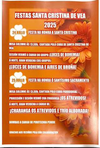 Fechas, información, programa, cartel, imágenes, mapa y ubicación de Fiesta del Santísimo Sacramento y Santa Cristina de Vea  en  A Estrada