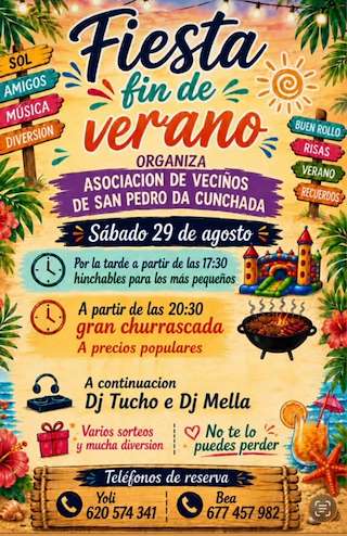 Fechas, información, programa, cartel, imágenes, mapa y ubicación de Fiesta Fin de Verano de Cunchada (2026)  en  O Rosal