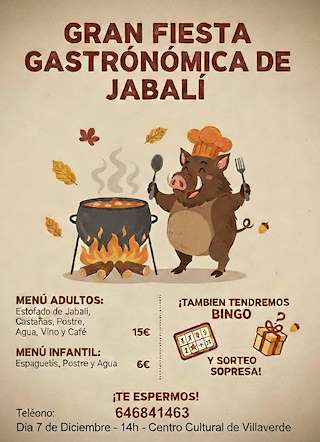 Fechas, información, programa, cartel, imágenes, mapa y ubicación de Fiesta Gastronómica de Jabalí de Villaverde (2025)  en  Melón