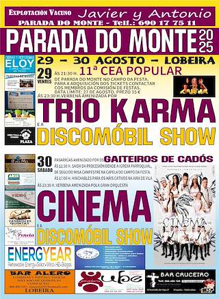 Fechas, información, programa, cartel, imágenes, mapa y ubicación de Fiestas de Parada do Monte  en  Lobeira