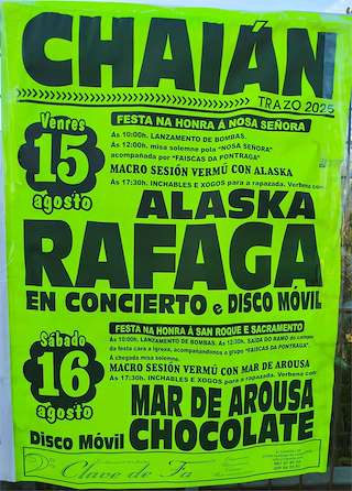 Fechas, información, programa, cartel, imágenes, mapa y ubicación de Fiestas Patronales de Chaián  en  Trazo