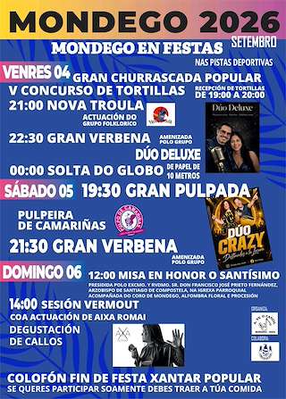 Fechas, información, programa, cartel, imágenes, mapa y ubicación de Fiestas Patronales de Mondego (2026) en Sada