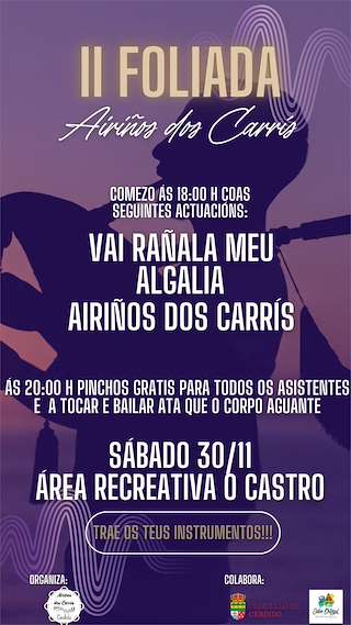 Fechas, información, programa, cartel, imágenes, mapa y ubicación de II Foliada Airiños dos Carrís  en  Cerdido