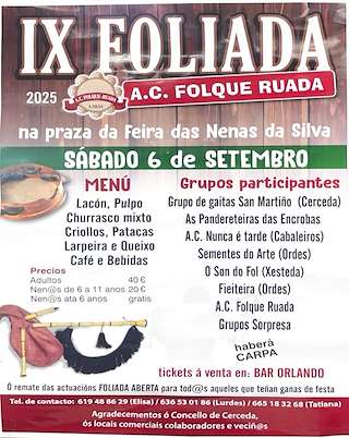 Fechas, información, programa, cartel, imágenes, mapa y ubicación de IX Foliada da Silva  en  Cerceda