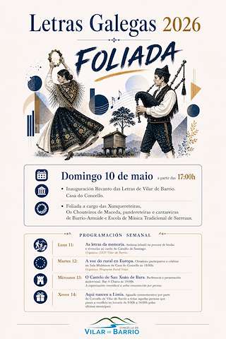 Fechas, información, programa, cartel, imágenes, mapa y ubicación de Foliada das Letras Galegas (2026)  en  Vilar de Barrio