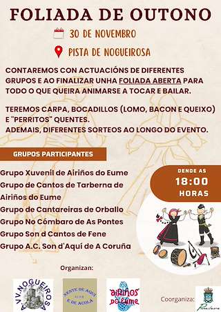 Fechas, información, programa, cartel, imágenes, mapa y ubicación de Foliada de Outono de Nogueirosa  en  Pontedeume