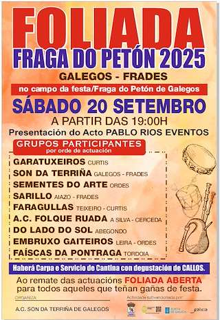 Fechas, información, programa, cartel, imágenes, mapa y ubicación de Foliada Fraga do Petón  en  Frades