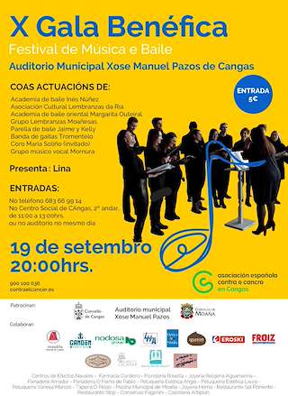 Fechas, información, programa, cartel, imágenes, mapa y ubicación de X Gala Benéfica Contra o Cancro  en  Cangas