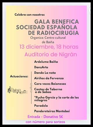 Fechas, información, programa, cartel, imágenes, mapa y ubicación de Gala Benéfica Sociedad Española de Radiocirugía (2025)  en  Nigrán