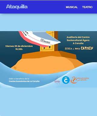Fechas, información, programa, cartel, imágenes, mapa y ubicación de Gala Solidaria de Danza Carmen a favor de la Cocina Económica  en  A Coruña