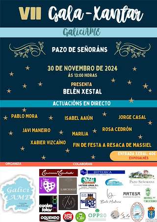 Fechas, información, programa, cartel, imágenes, mapa y ubicación de VII Gala - Xantar Benéfica de Galiciame  en  Meis