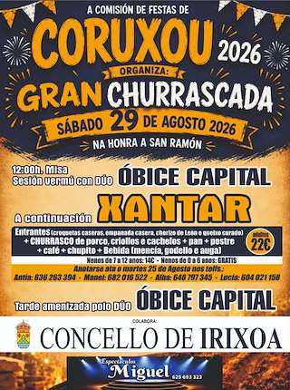 Fechas, información, programa, cartel, imágenes, mapa y ubicación de Gran Churrascada de San Ramón de Coruxou (2026)  en  Irixoa