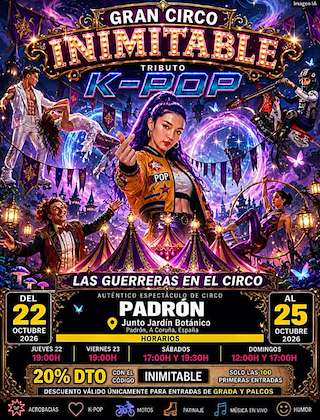 Fechas, información, programa, cartel, imágenes, mapa y ubicación de Gran Circo Inimitable - Tributo K-Pop (2026)  en  Padrón