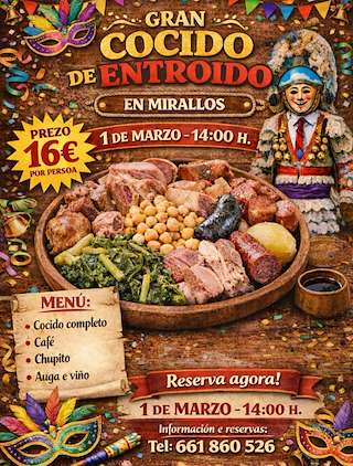 Fechas, información, programa, cartel, imágenes, mapa y ubicación de Gran Cocido de Carnaval de Mirallos (2026)  en  A Peroxa