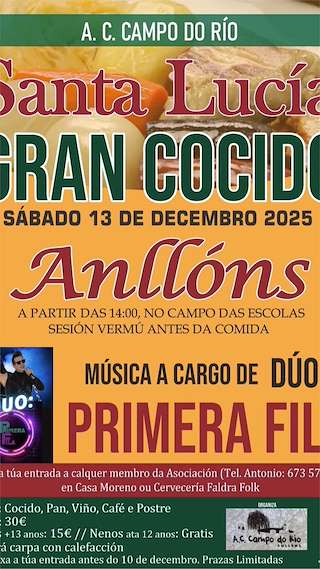 Fechas, información, programa, cartel, imágenes, mapa y ubicación de Gran Cocido de Santa Lucía de Anllóns (2025)  en  Ponteceso