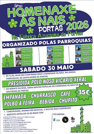 Fechas, información, programa, cartel, imágenes, mapa y ubicación de Gran Homenaxe as Nais (2026)  en  Portas