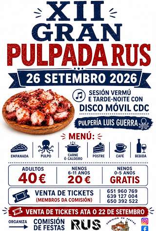 Fechas, información, programa, cartel, imágenes, mapa y ubicación de XII Gran Pulpada de Rus (2026) en Carballo