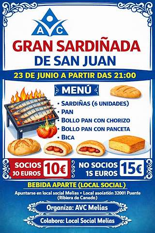 Fechas, información, programa, cartel, imágenes, mapa y ubicación de Gran Sardiñada de San Juan de Melias (2026)  en  O Pereiro de Aguiar