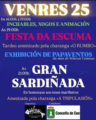 Fechas, información, programa, cartel, imágenes, mapa y ubicación de Gran Sardiñada en Homenaxe aos Nosos Mariñeiros  en  Cee