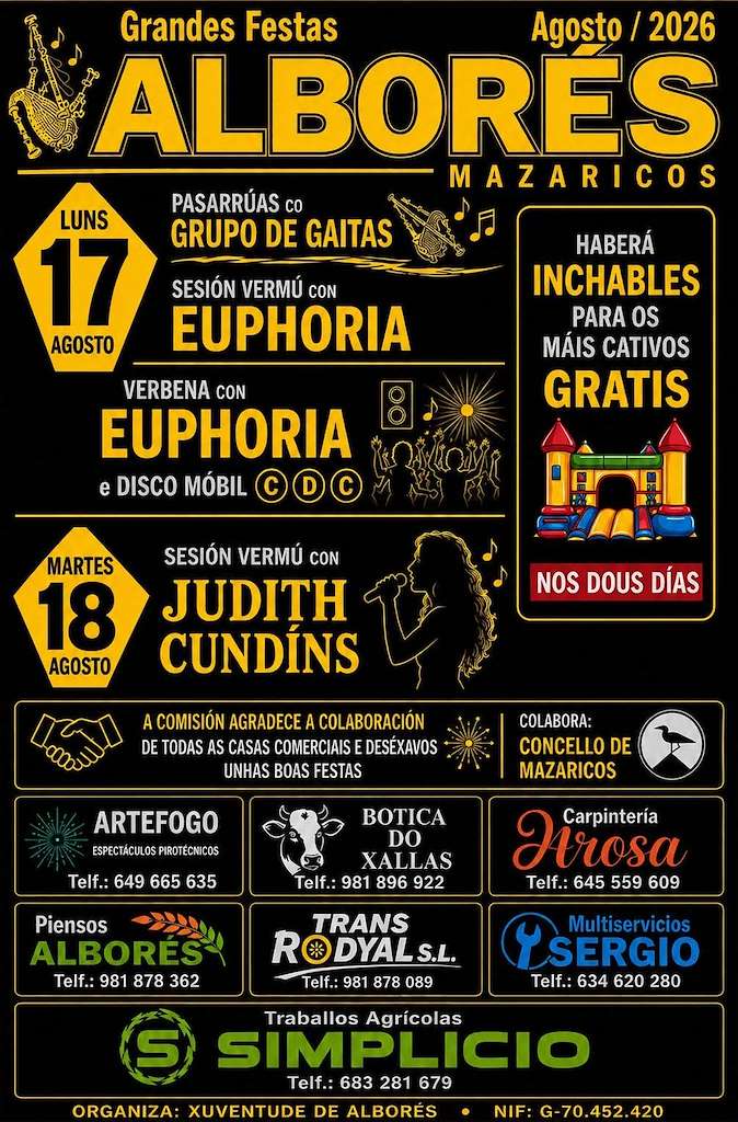 Grandes Festas de Alborés (2026) en Mazaricos