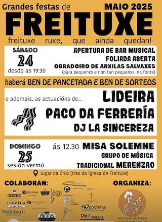 Fechas, información, programa, cartel, imágenes, mapa y ubicación de Grandes Festas de Freituxe   en  Bóveda