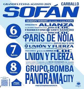 Fechas, información, programa, cartel, imágenes, mapa y ubicación de Grandes Festas de Sofán  en  Carballo