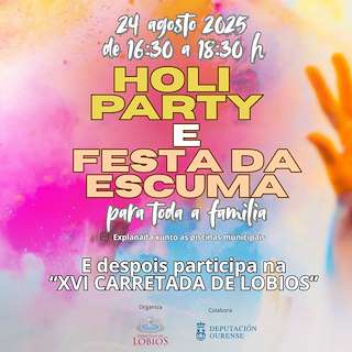 Fechas, información, programa, cartel, imágenes, mapa y ubicación de Holi Party e Festa da Escuma  en  Lobios