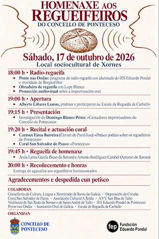 Fechas, información, programa, cartel, imágenes, mapa y ubicación de Homenaxe aos Regueifeiros (2026)  en  Ponteceso